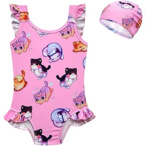 Girls Girls Swimsuit Buffle Suits Wids Kids With With Cap 6-12 Years