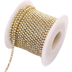ZAYI 5 Yards 2.5MM Crystal Rhinestone Diamond Chain Trim, Rhinestones Clear Trimming Claw Chain for Crafts, Sewing, DIY, Jewelry, Wedding, Decoration (SS82.5mm, Gold) in Kuwait