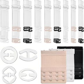 25PCS Clear Bra Straps Bulk: 18 Pieces Invisible Transparent Bra Straps Adjustable Non-Slip Bra Replacement Straps, 3 Pieces Bra Extenders, 4 Pieces Bra Strap Holders for Slipping for Women