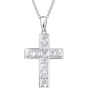 FANCIME Cross Necklace For Women Sterling Silver Cubic Zirconia Twisted Cross Infinity Open Loop Pendant Gift For Women, 18" Extender