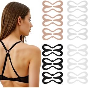 Bra Strap Holder Clips for Racerback, 12Pcs Bra Clips to Make Racerback, Anti-Slip Bra Strap Holders for Slipping, Adjustable Bra Strap Clips for Racerback (Black, Beige, White, Clear)