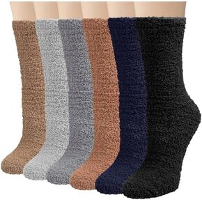6 Pairs Womens Fuzzy Socks Winter Warm Soft Cozy Fluffy Microfiber House Sleeping Slipper Socks Christmas Gifts