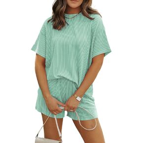 MARZXIN Women 2 Piece Shorts Set 2026 Casual Summer Cruise Outfits Ribbed Loose Short Sleeve Pocket Matching Lounge Sets in Kuwait