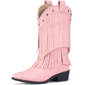 Rollda Girls Cowboy Boots with Tassel, Fringe Cowgirl Boots, Snip Toe, TPR Outsole, Kids Western Boots Stylish & Comfortable for All-Seasons, Toddler/Little Kid/Big Kid