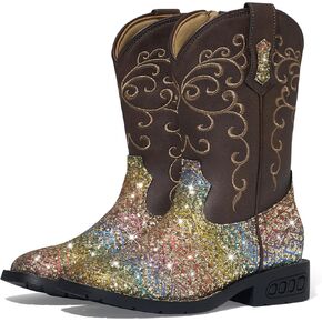 Rollda Girls Cowboy Boots Glitter Western Boots Sequin Cowgirl Boots for Girls
