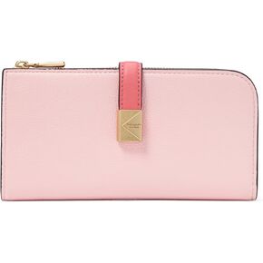 kate spade new york Deco Colorblocked Pebbled Leather Zip Slim Wallet, Pastry Pink Multi