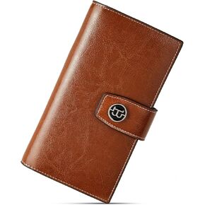 BOSTANTEN Womens Leather Wallets RFID Blocking Large Capacity Trifold Card Holder Ladies Phone Clutch Brown