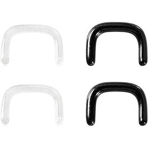 4pcs Glass Septum Retainers, 2pcs Black & 2pcs Clear U-Shape Pincher Tapers with O-Rings for Work, Sports, Surgery, Hypoallergenic, 16g/14g/12g/10g/8g