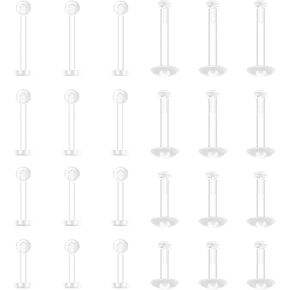 24 Pcs Clear Piercing Retainers for Surgery Round and Flat Head Cartilage Earrings Stud Plastic Helix Tragus Earring 6mm/8mm/10mm/12mm