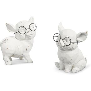 Raz Imports 2024 The Carrot Patch 6.5" Pig with Glasses, Assorted of 2