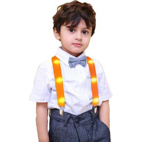 LED Light Up Glowing Heavy Duty Clip Suspenders for Children Boys Kids costume (Orange- Kids Size)