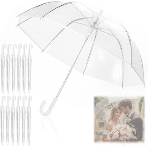 12 Pcs Wedding Umbrella Bulk,with J Hook Handle,Auto Open Stick Clear Umbrellas,Large Windproof Bubble Umbrella for Wedding Party, Birthday, Outdoor Interactive, Photography