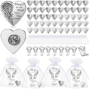 Tondiamo 50 Sets Memorial Angel Sign Sign Favors تشمل 50 شارات ملاك Heart 50 Cards Memorial Poem Cards 50 أكياس أورجانية للضيوف خسارة أحبها هدية دينية التعاطف الديني