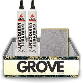 AGS Graphite Lubricant Powder 0.21 oz Bundle with Microfiber Cloth - Extra Fine Dry Powder Lubricant for Metal, Wood, Plastic, and Rubber - Odorless, Non-Toxic, Year-Round Protection - (3 Items)