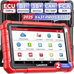 LAUNCH PROS Elite X431 Bidirectional ECU Coding Active Tests Scan Tool, 38+ Resets Full System Scanner, CAN FD DoIP FCA SGW, V.A.G Guided