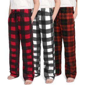 Boys Pajama Pants Kids Soft Micro Fleece Pajama Bottoms Boy's Plaid Sleepwear PJ Lounge Pants with Drawstring Pockets