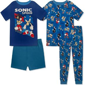 Sonic the Hedgehog 4 Piece Pajama Set - Boys PJS Shirt Sleeve Shirt ، Shorts & Pants - Kids Sleep Would Arcel - ترخيص رسمي
