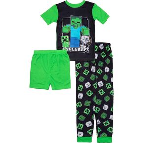 Minecraft Boys 3-Piece Pajama Set – Short Sleeve Shirt, Shorts, Long Pants Sleepwear