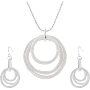 3 Circles Silver Hoop Earrings and Necklace Set for Women - 925 Plated Hypoallergenic Small Hoops
