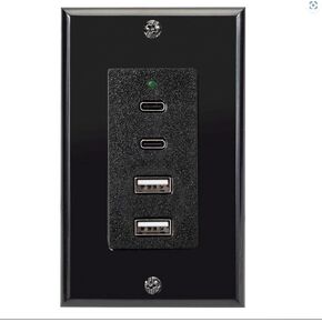 Magnadyne Wall Mount USB-C & USB-A Charging Ports for RV & Vehicle Use, New Model, Includes Wall Plate (Black)