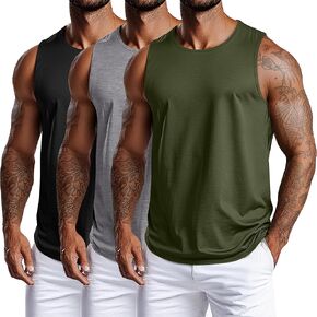 3 Pack Big and Tall Cotton Men's Tank Tops Plus Size Workout Sleeveless Tee Shirts Crew Neck Muscle Shirts L-5XL