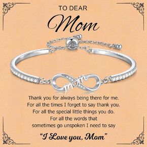 XUANPAI Silver Infinity Bracelets for Mom - Trendy Infinity Love Heart Mama Bracelet,Adjustable Cubic Zirconia Infinity Jewelry with Box,Mothers Day Gifts for Women,Happy Birthday Presents for Mother