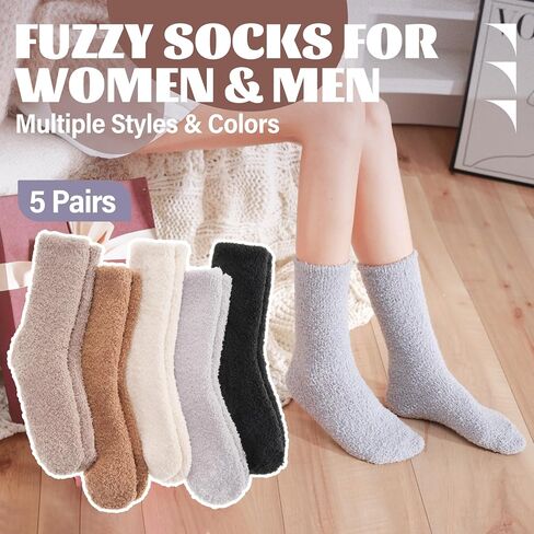 ANTSANG Fuzzy Socks for Women Men Slipper Fluffy Cozy Warm Winter Thick Plush Crew Socks 5 Pairs in Saudi Arabia