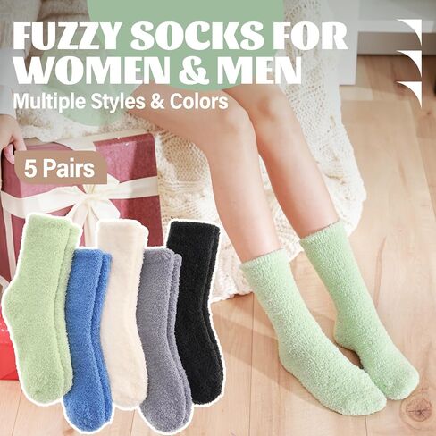ANTSANG Fuzzy Socks for Women Men Slipper Fluffy Cozy Warm Winter Thick Plush Crew Socks 5 Pairs in Saudi Arabia