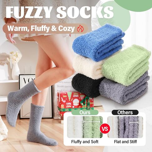 ANTSANG Fuzzy Socks for Women Men Slipper Fluffy Cozy Warm Winter Thick Plush Crew Socks 5 Pairs in Saudi Arabia