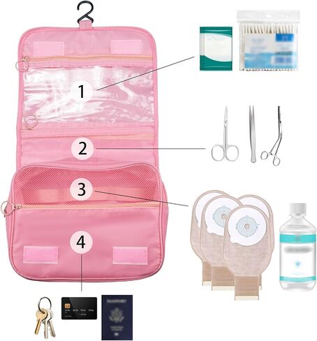 Exquisite Travel Bag for Ostomy and Colostomy Supplies - The Ultimate Choice for Post - Surgery Individuals, Featuring Hanging Setup and Stylish Covers Tailored for Women (Pink) in Saudi Arabia