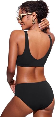 CRZ YOGA Womens V Neck Bikini Tops Bathing Suit V Back Wide Straps Swim Bra Padded Swimsuit in Saudi Arabia