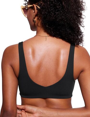 CRZ YOGA Womens V Neck Bikini Tops Bathing Suit V Back Wide Straps Swim Bra Padded Swimsuit in Saudi Arabia