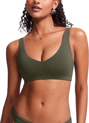 CRZ YOGA Womens V Neck Bikini Tops Bathing Suit V Back Wide Straps Swim Bra Padded Swimsuit in Saudi Arabia
