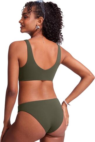 CRZ YOGA Womens V Neck Bikini Tops Bathing Suit V Back Wide Straps Swim Bra Padded Swimsuit in Saudi Arabia