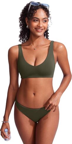 CRZ YOGA Womens V Neck Bikini Tops Bathing Suit V Back Wide Straps Swim Bra Padded Swimsuit in Saudi Arabia