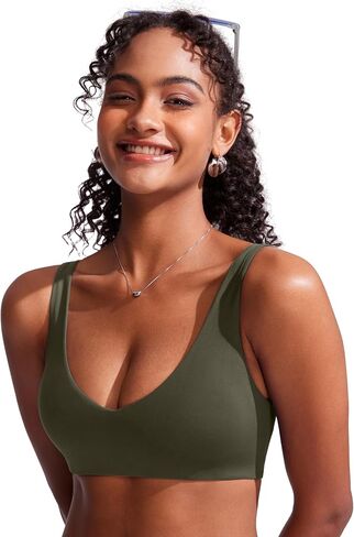CRZ YOGA Womens V Neck Bikini Tops Bathing Suit V Back Wide Straps Swim Bra Padded Swimsuit in Saudi Arabia