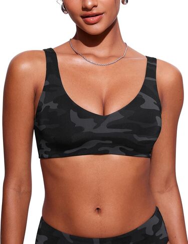 CRZ YOGA Womens V Neck Bikini Tops Bathing Suit V Back Wide Straps Swim Bra Padded Swimsuit in Saudi Arabia