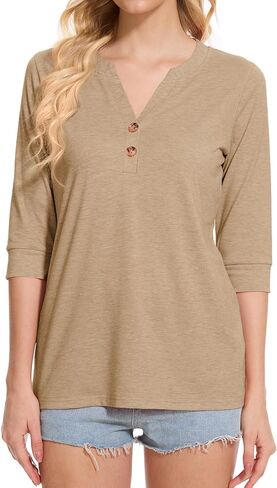 Womens Tops 3/4 Sleeve V Neck Button Down Shirts Business Casual Outfits Basic Tees Summer Top 2026 in Kuwait