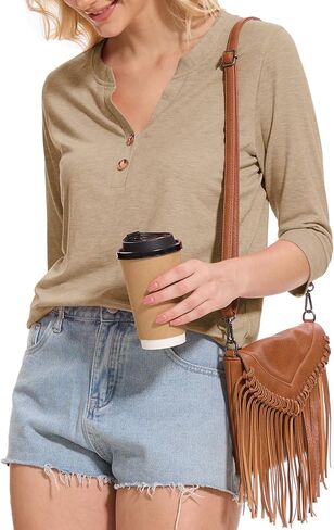 Womens Tops 3/4 Sleeve V Neck Button Down Shirts Business Casual Outfits Basic Tees Summer Top 2026 in Kuwait