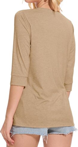 Womens Tops 3/4 Sleeve V Neck Button Down Shirts Business Casual Outfits Basic Tees Summer Top 2026 in Kuwait