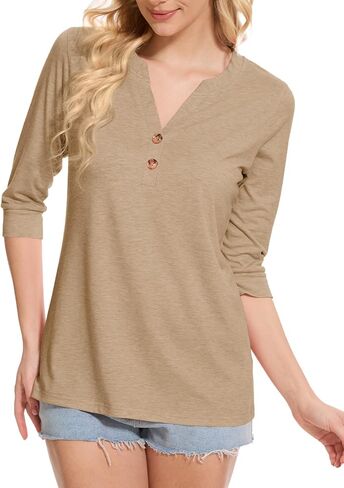 Womens Tops 3/4 Sleeve V Neck Button Down Shirts Business Casual Outfits Basic Tees Summer Top 2026 in Kuwait