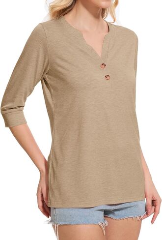 Womens Tops 3/4 Sleeve V Neck Button Down Shirts Business Casual Outfits Basic Tees Summer Top 2026 in Kuwait