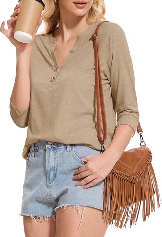 Womens Tops 3/4 Sleeve V Neck Button Down Shirts Business Casual Outfits Basic Tees Summer Top 2026 in Kuwait