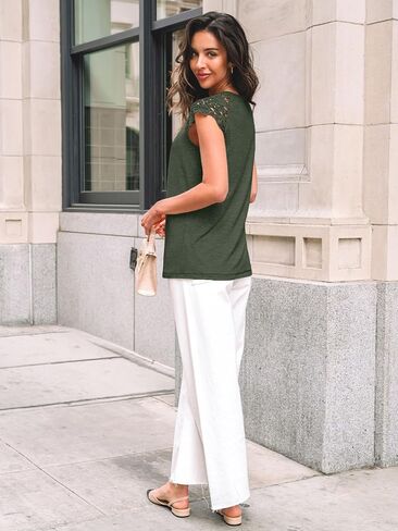 AUTOMET Womens Lace Tops Pleated Short Sleeve Shirts Summer Business Casual Dressy Blouses in Saudi Arabia