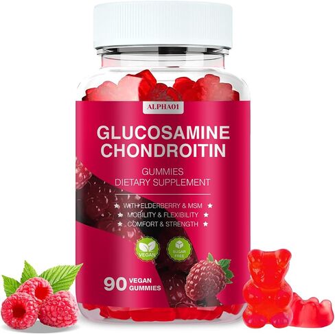 Glucosamine chondroitin Gummies - 3000 ملغ من مكملات دعم المشتركة بين MSM و Elderberry ، والمرونة ، ودعم المناعة المضاد للأكسدة للبالغين والرجال والنساء - 90 Raspberry Gummies in Kuwait