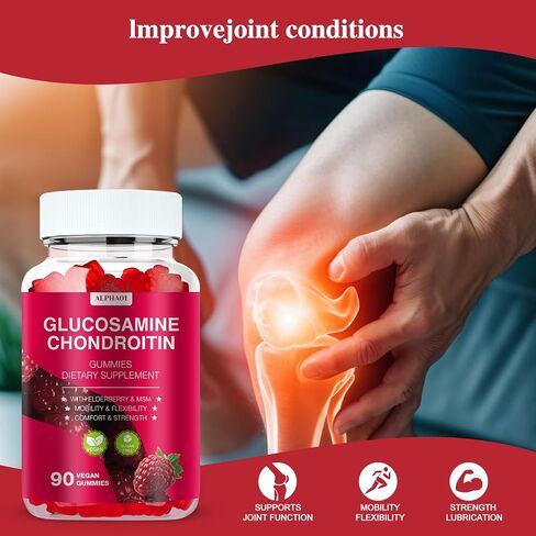 Glucosamine chondroitin Gummies - 3000 ملغ من مكملات دعم المشتركة بين MSM و Elderberry ، والمرونة ، ودعم المناعة المضاد للأكسدة للبالغين والرجال والنساء - 90 Raspberry Gummies in Kuwait