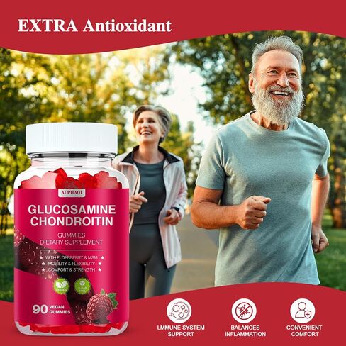 Glucosamine chondroitin Gummies - 3000 ملغ من مكملات دعم المشتركة بين MSM و Elderberry ، والمرونة ، ودعم المناعة المضاد للأكسدة للبالغين والرجال والنساء - 90 Raspberry Gummies in Kuwait