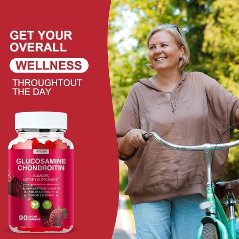 Glucosamine chondroitin Gummies - 3000 ملغ من مكملات دعم المشتركة بين MSM و Elderberry ، والمرونة ، ودعم المناعة المضاد للأكسدة للبالغين والرجال والنساء - 90 Raspberry Gummies in Kuwait