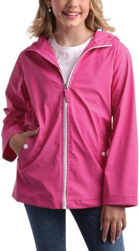 Pink Platinum Girls' Rain Jacket - Wind and Water Resistant Hooded Slicker Jacket - Lightweight Raincoat for Girls (7-16) in Kuwait