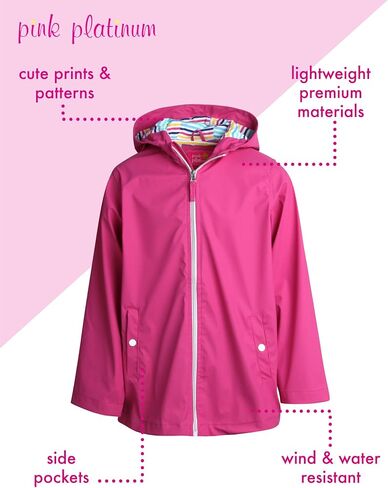 Pink Platinum Girls' Rain Jacket - Wind and Water Resistant Hooded Slicker Jacket - Lightweight Raincoat for Girls (7-16) in Kuwait